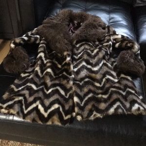 Gorgeous chevron print vintage fur coat
